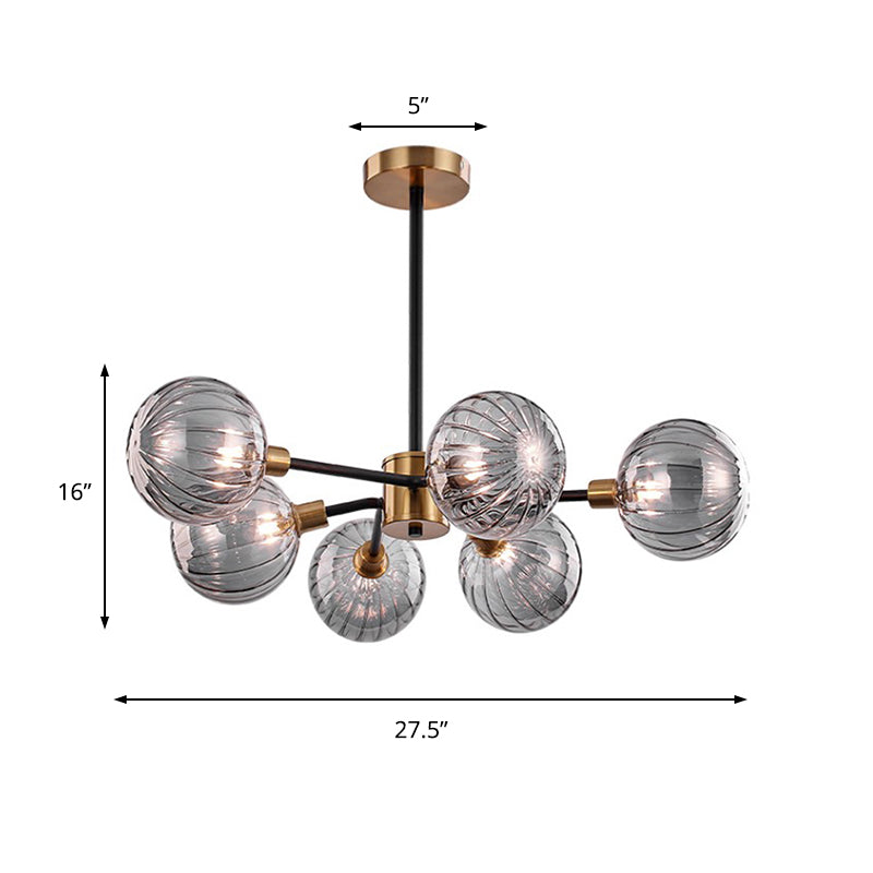 Modern Ball Chandelier Smoke Gray Glass 6 Bulbs Ceiling Suspension Lamp