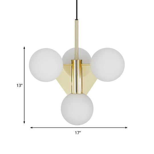 Modern Milky Glass Global Chandelier Pendant Lighting In Gold - 4 Heads Fixture