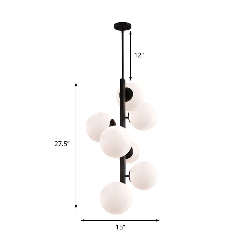 Contemporary Black Round Chandelier: Opal Glass 7 Bulb Suspension Lamp