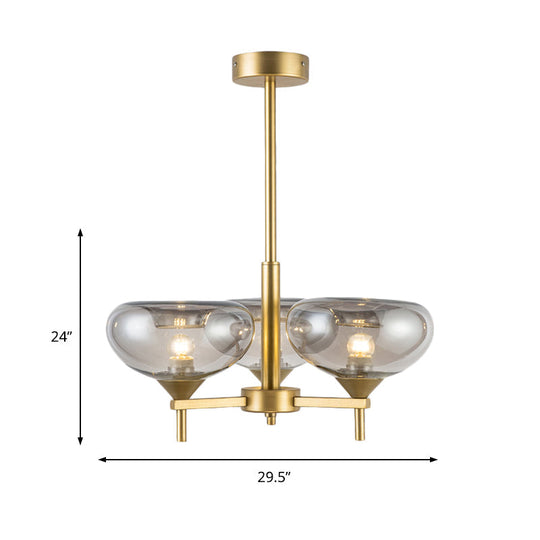 Modern Smoke Glass Dome Chandelier - 3 Head Suspension Lamp For Dining Room Ceiling