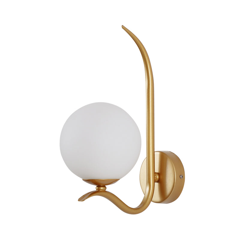 Modernist White Glass Wall Mount Sconce Light - Global Design 1-Bulb Gold Lighting For Bedroom (6/8