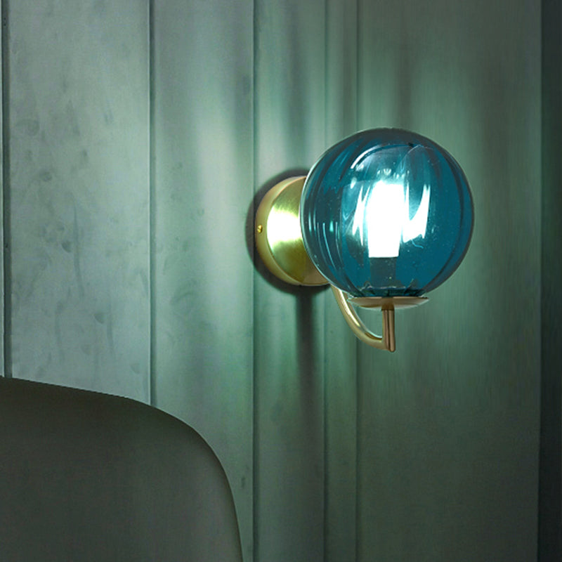 Modern Blue Ribbed Glass Bedroom Wall Sconce Light Fixture