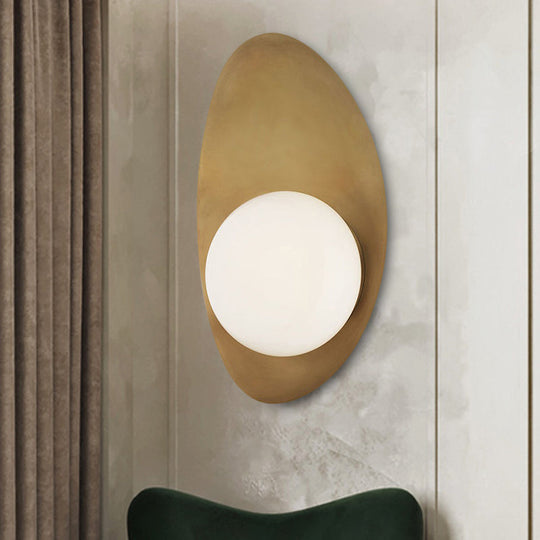 Minimalist Gold Metal Wall Lamp With Opal Glass Shade - 1 Head Sconce Light Fixture