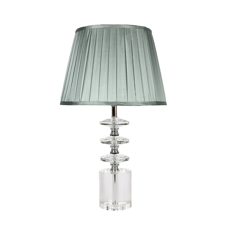 Blue Fabric Night Table Lamp With Clear Crystal Accent - Traditional Conical Design 1 Light