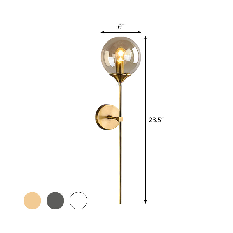 Modernist Round Wall Lamp With Clear/Amber/Smoke Gray Glass & Metal Pencil Arm - Bedside Sconce