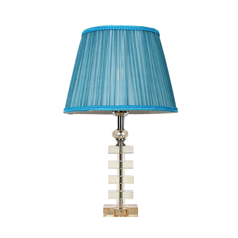 Traditional Blue Fabric Night Light Table Lamp With Crystal Base