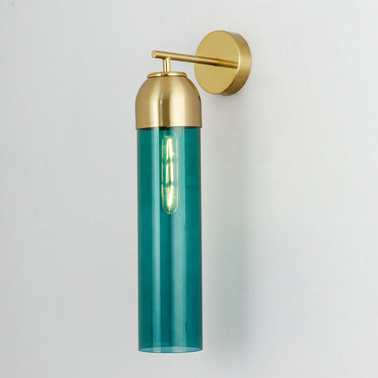 Modern Tubular Sconce Cream/Green Glass Wall Lighting Fixture With Metal Arm - 1 Head