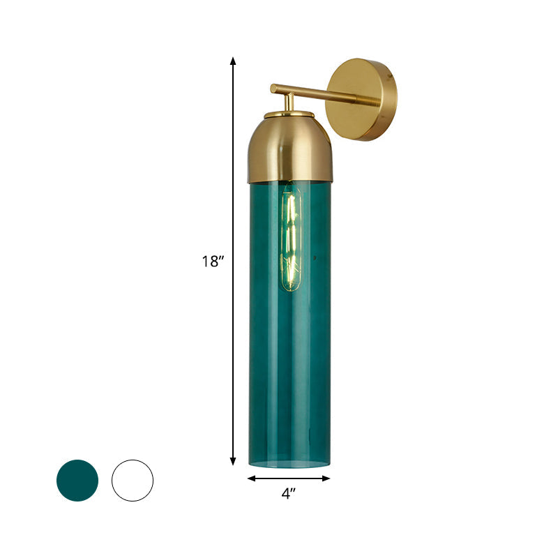 Modern Tubular Sconce Cream/Green Glass Wall Lighting Fixture With Metal Arm - 1 Head