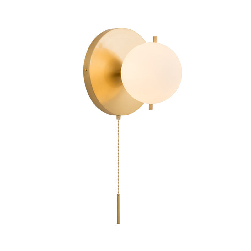 Contemporary Gold Sphere Wall Sconce For Bedroom - Milky Glass 1 Bulb Light Fixture