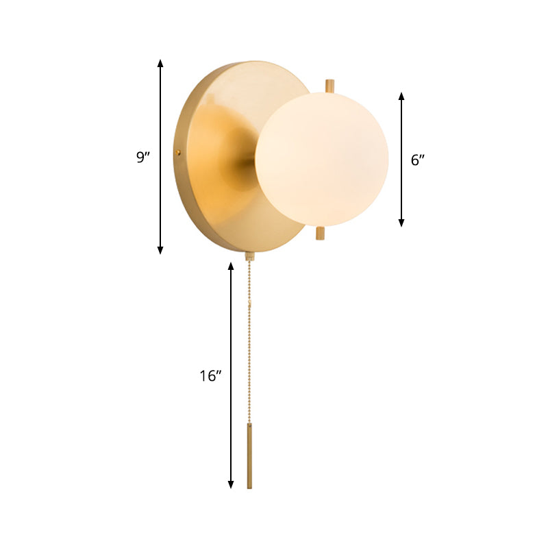Contemporary Gold Sphere Wall Sconce For Bedroom - Milky Glass 1 Bulb Light Fixture