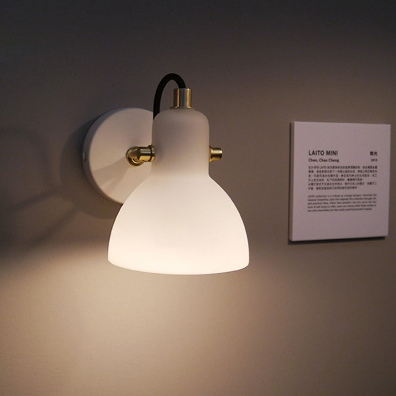 Contemporary Wall Lamp With Adjustable Arm And White Glass Dome