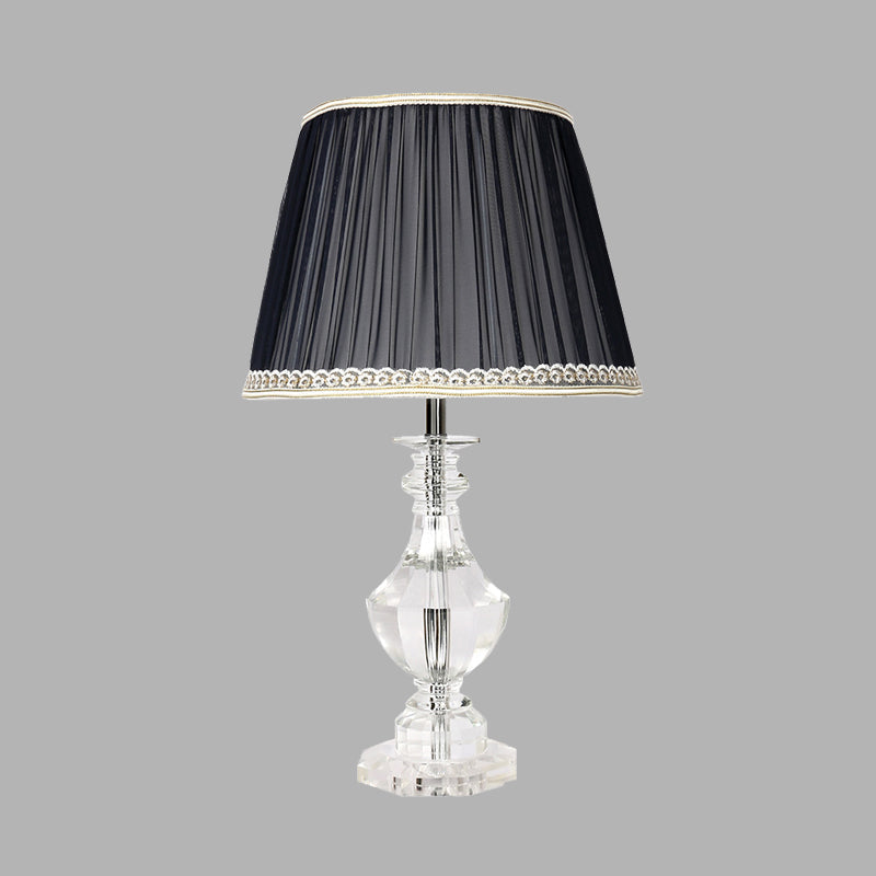 Traditional Crystal Single Light Barrel Bedroom Table Lamp In Black With Braided Trim