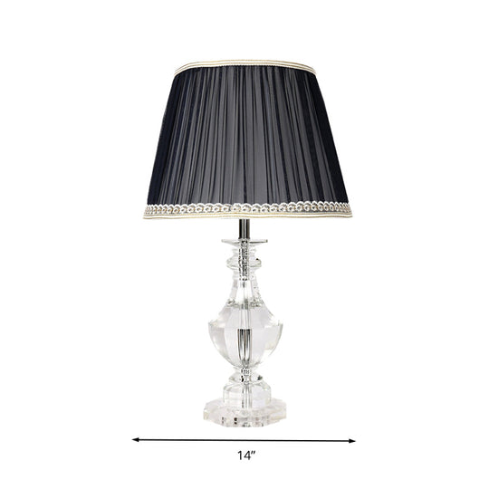 Traditional Crystal Single Light Barrel Bedroom Table Lamp In Black With Braided Trim