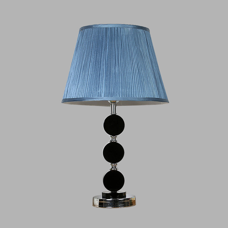 Blue Traditional Fabric Cone Nightstand Lamp With Crystal Base - Single Light