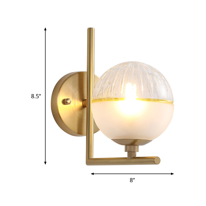Frosted Glass Modernist Sconce With Brass Wall Mount - 1 Head Light Fixture
