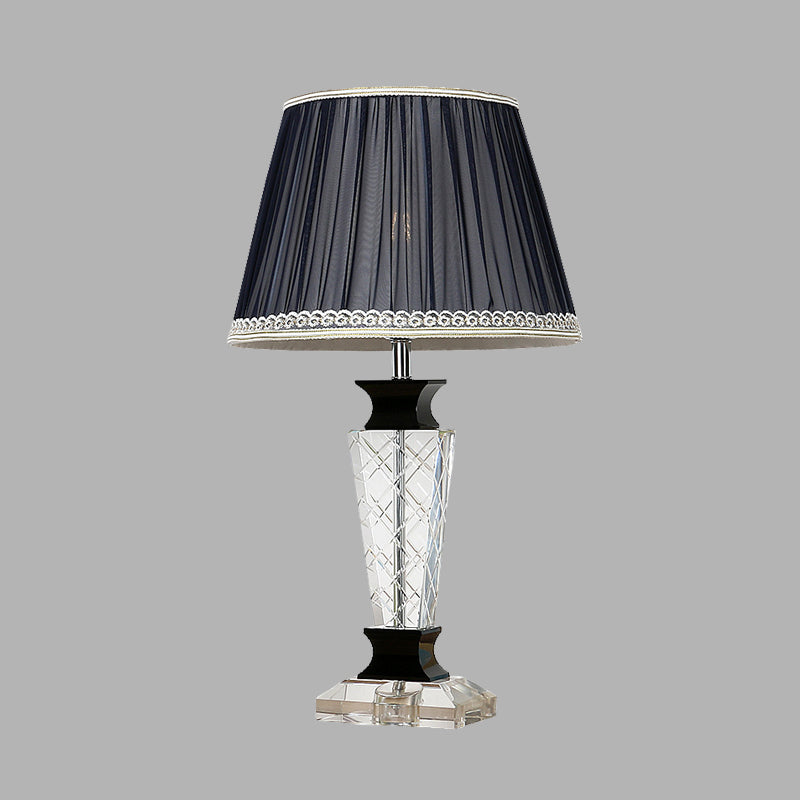Traditional Style Black Tapered Nightstand Lamp - Crystal Base 1 Light Bedroom Table