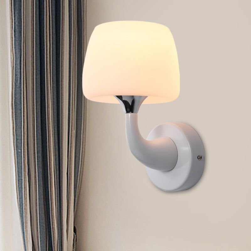 Contemporary Opal Glass Wall Lamp With Metal Curved Arm White Sconce Light Fixture