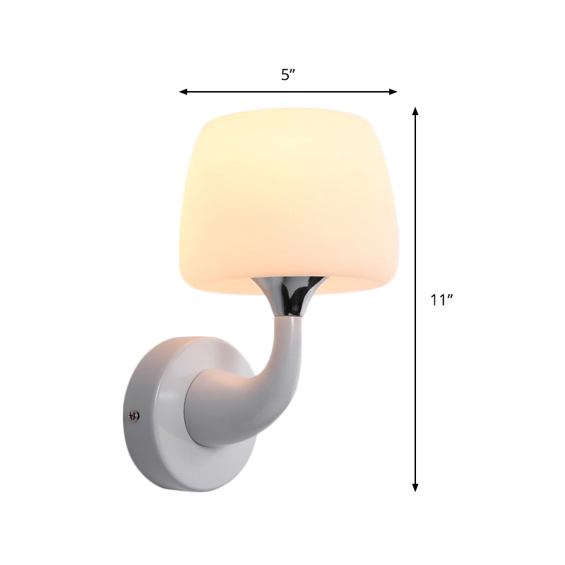 Contemporary Opal Glass Wall Lamp With Metal Curved Arm White Sconce Light Fixture