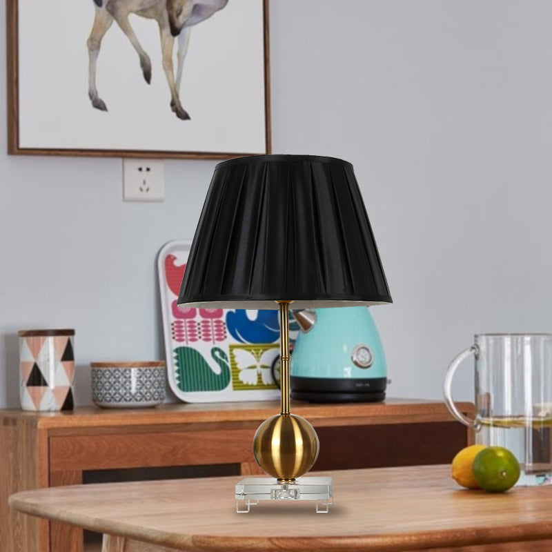 Black Fabric Table Lamp With Crystal Base - Elegant Single Light For Bedroom Or Countryside Ambience