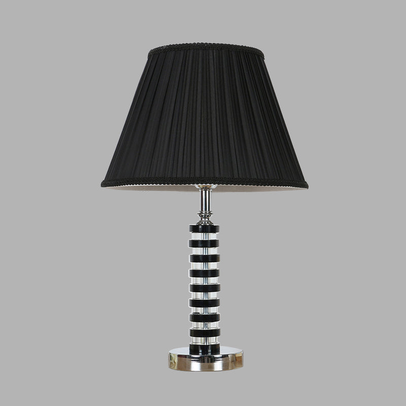 Rustic Black Fabric Table Lamp With Crystal Deco - Perfect For Bedroom Décor