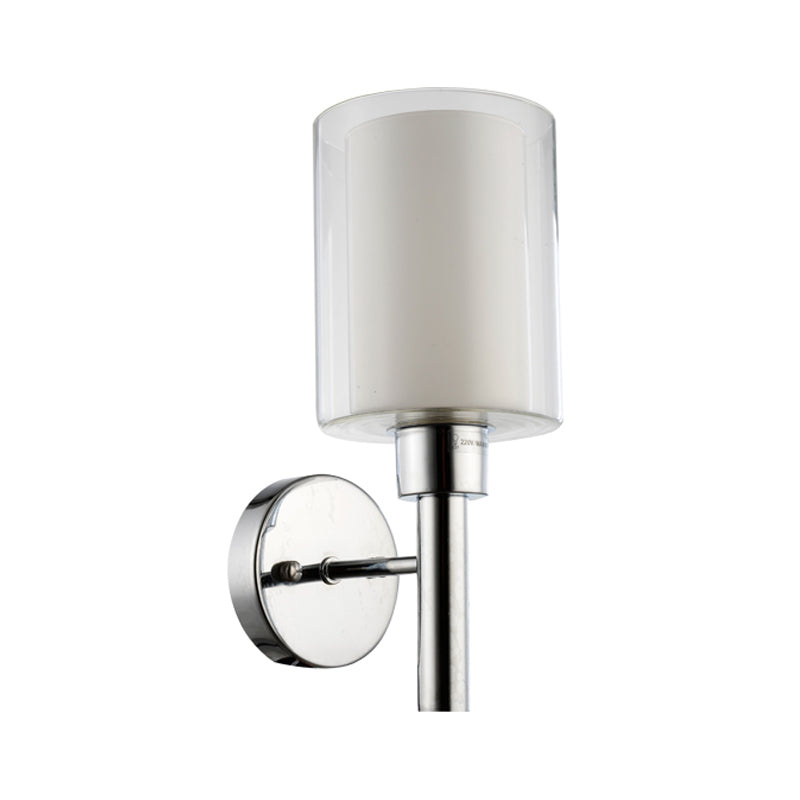 Minimalistic Metal Pencil Arm Sconce - 1 Head Wall Mount Light Fixture In Chrome For Stairway