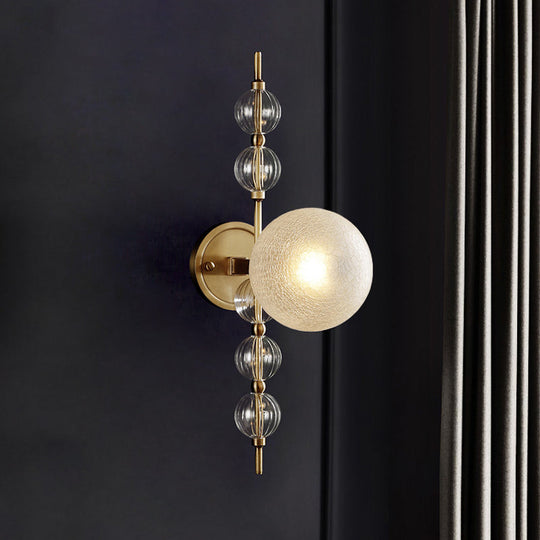 Gold Crackle Glass Modern Wall Sconce For Living Room With Round Light Fixture