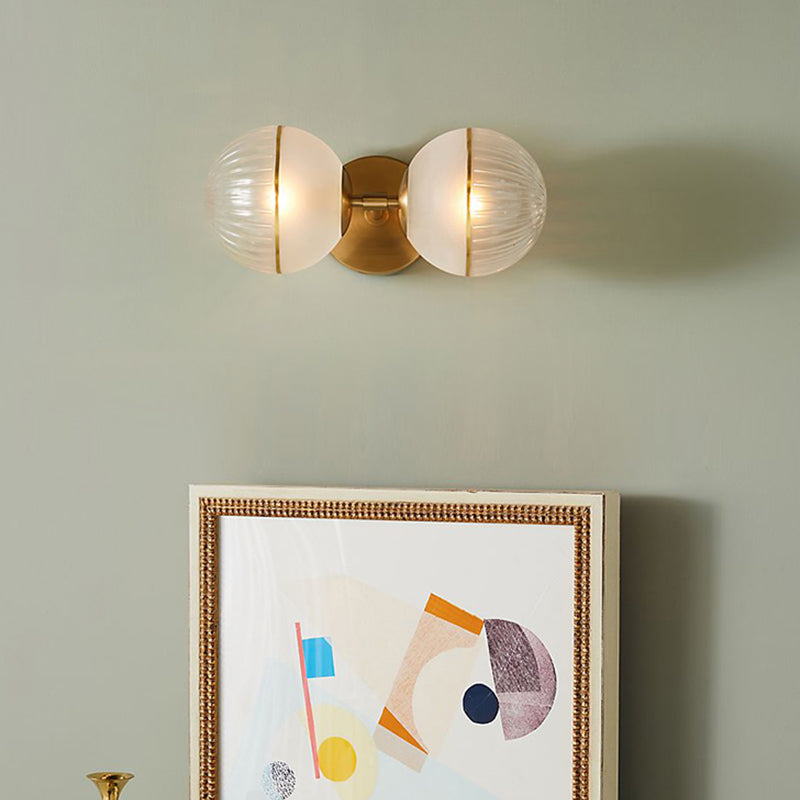 Brass Modern Spherical Wall Sconce With Frosted Glass And 2 Bulbs
