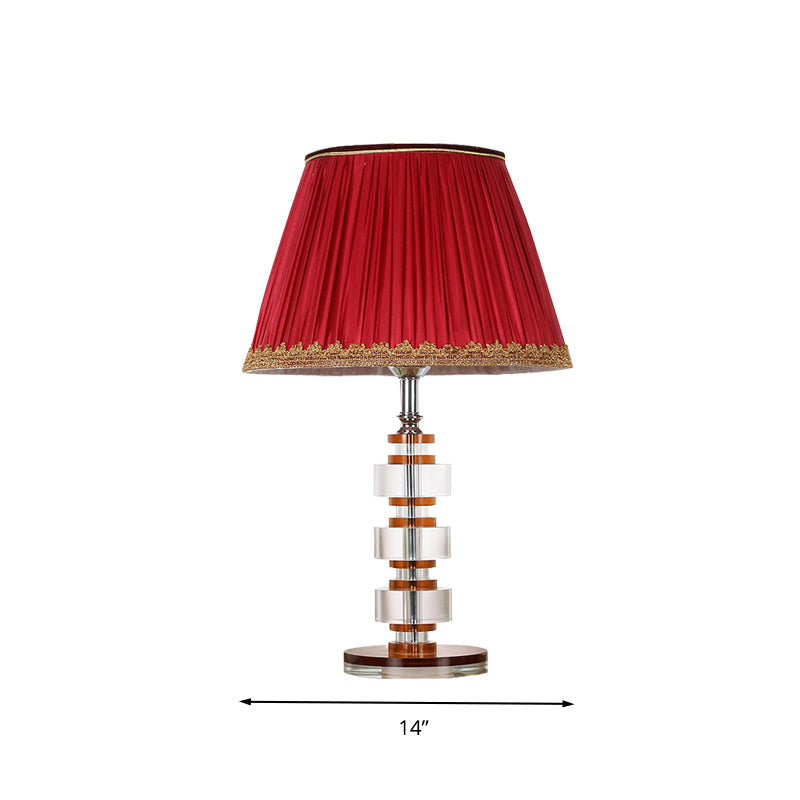 Simple Red Fabric Table Lamp With Crystal Accent - Perfect For Bedroom Nightstands