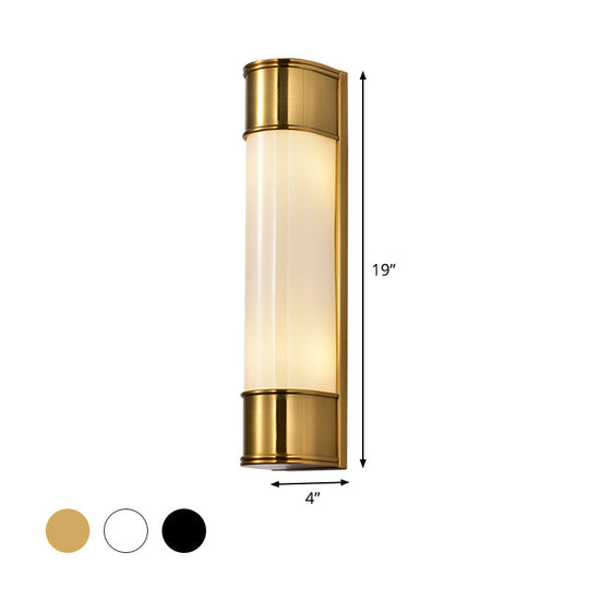 Modern Opal Glass Tubular Wall Light With 2 Heads - Black/White/Gold Sconce For Bedroom