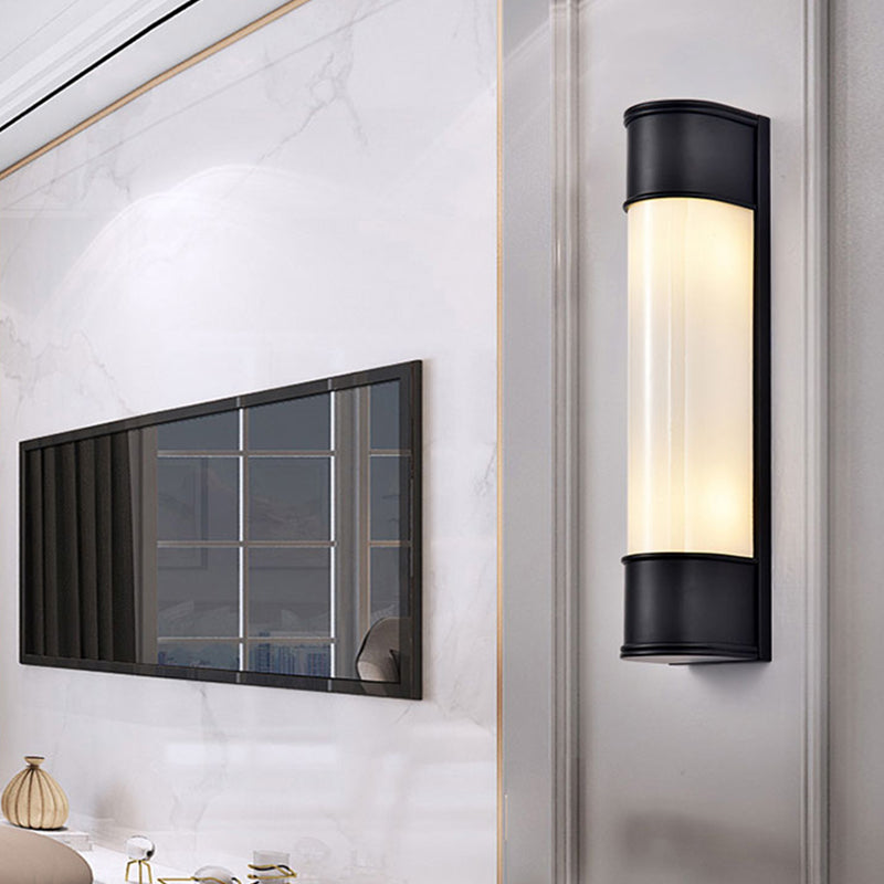 Modern Opal Glass Tubular Wall Light With 2 Heads - Black/White/Gold Sconce For Bedroom Black