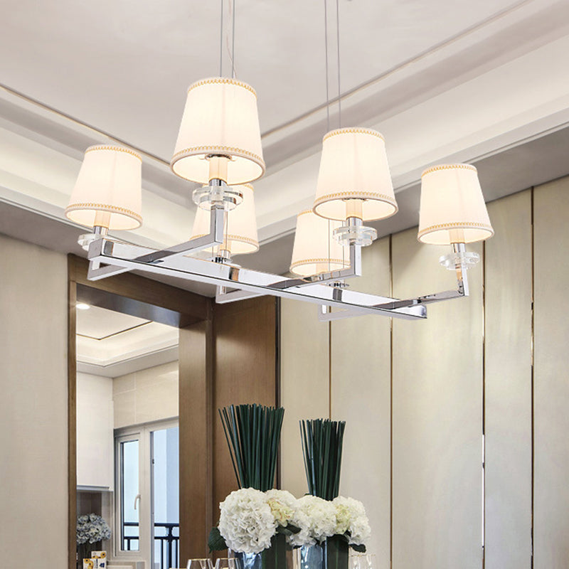Traditional Barrel Pendant Light Fixture With Fabric Shades - Chrome Finish 6/8 Lights Dining Room