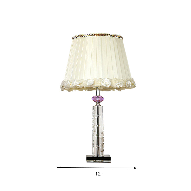 Tapered Crystal Table Lamp: Single Head Bedroom Night Light In White With Braided Trim