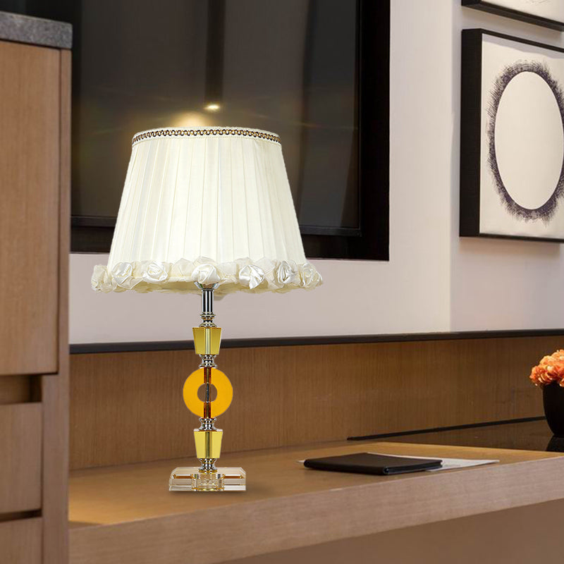 Traditional White Crystal Table Lamp - Elegant Single Light For Living Room Nightstand