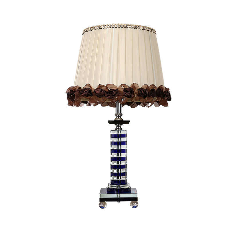 Beige Crystal Night Light Tower: Traditional Style Lamp For Living Room