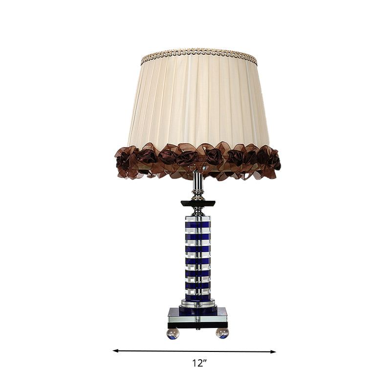 Beige Crystal Night Light Tower: Traditional Style Lamp For Living Room