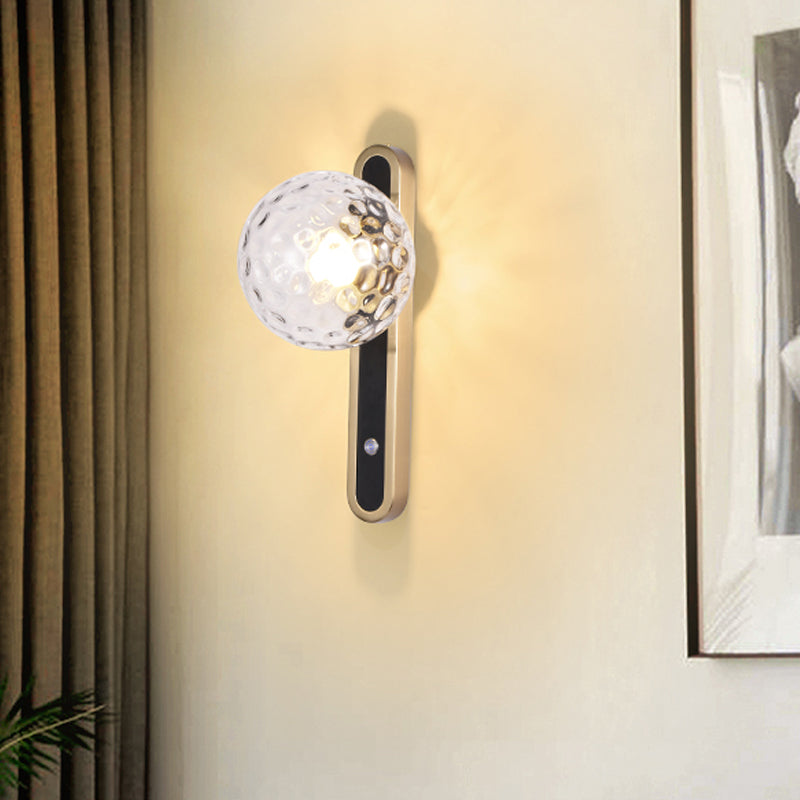 Contemporary Round Wall Lamp - Clear Dimpled Glass 1 Bulb Sconce Light For Living Room