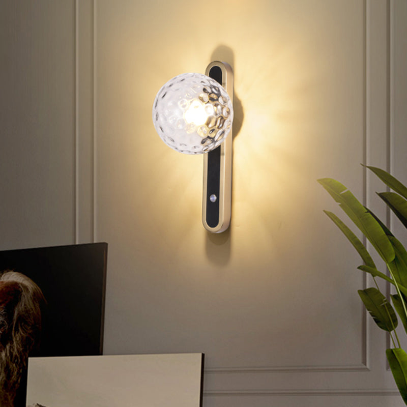 Contemporary Round Wall Lamp - Clear Dimpled Glass 1 Bulb Sconce Light For Living Room