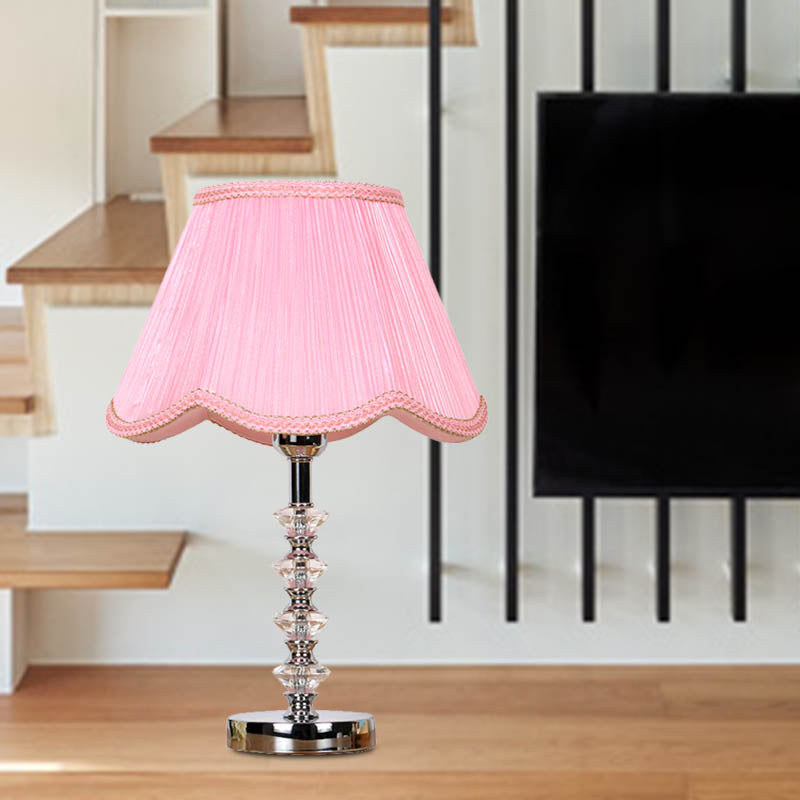 Scalloped Living Room Table Lamp In Pink/Red/Coffee With Crystal Accent Pink
