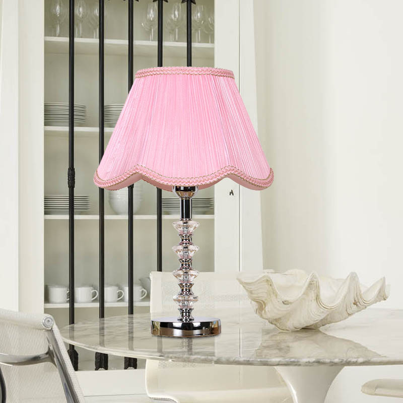 Scalloped Living Room Table Lamp In Pink/Red/Coffee With Crystal Accent