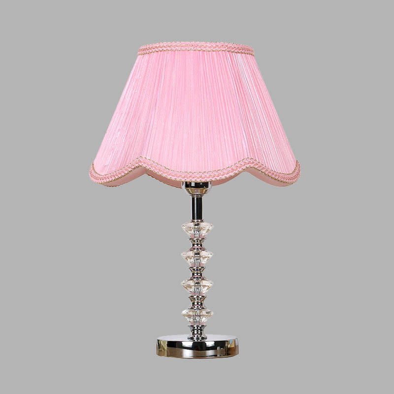 Scalloped Living Room Table Lamp In Pink/Red/Coffee With Crystal Accent