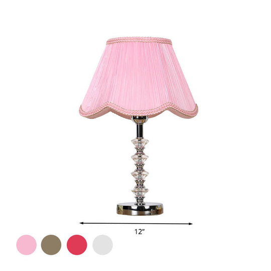 Scalloped Living Room Table Lamp In Pink/Red/Coffee With Crystal Accent