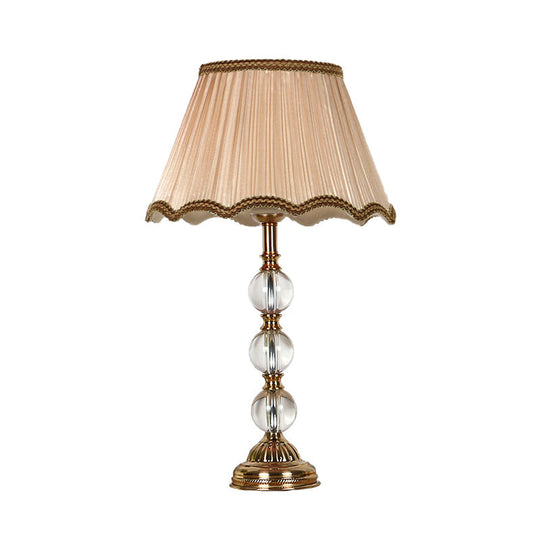 Scalloped Living Room Table Lamp In Pink/Red/Coffee With Crystal Accent