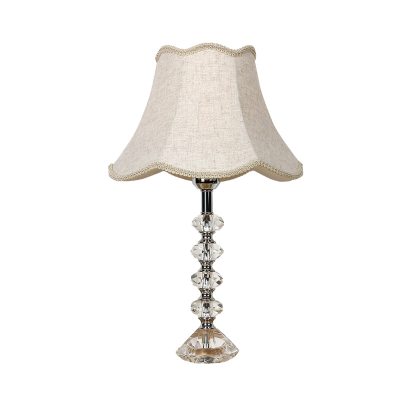 Scalloped Living Room Table Lamp In Pink/Red/Coffee With Crystal Accent