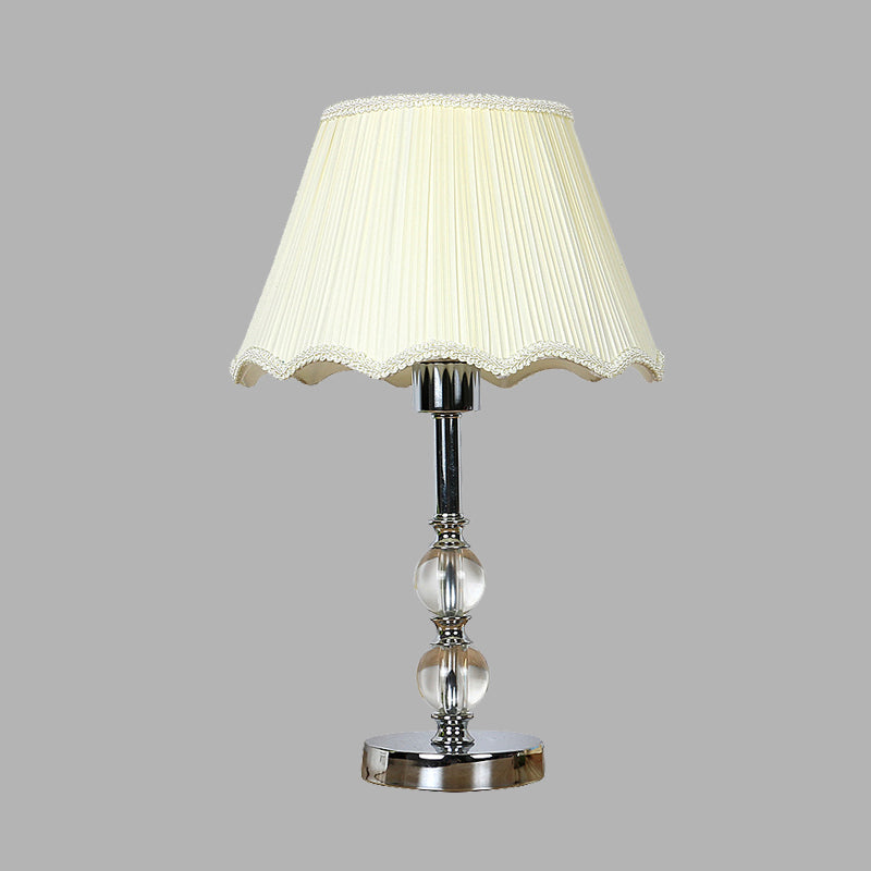 Scalloped White Night Lamp With Crystal Ball Accent - Traditional Bedroom Table Light
