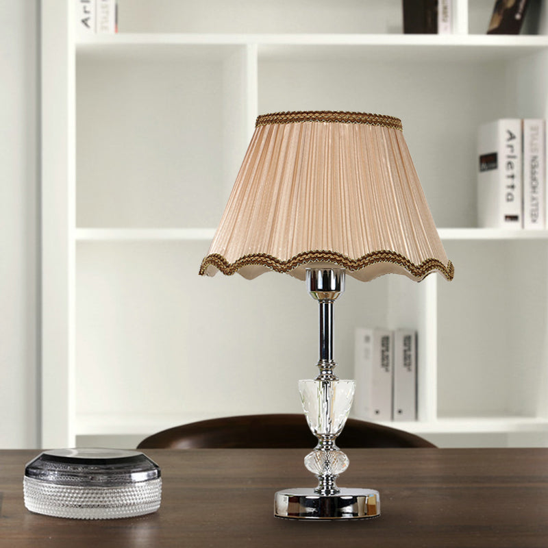 Scalloped Nightstand Lamp: 1-Light Countryside Beige With Crystal Accent