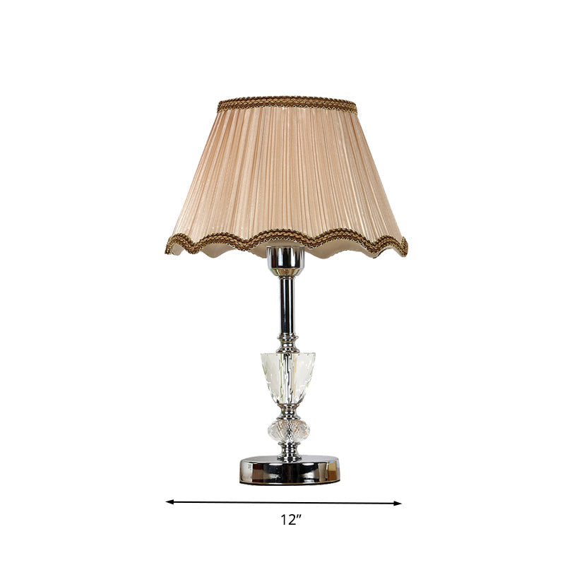 Scalloped Nightstand Lamp: 1-Light Countryside Beige With Crystal Accent