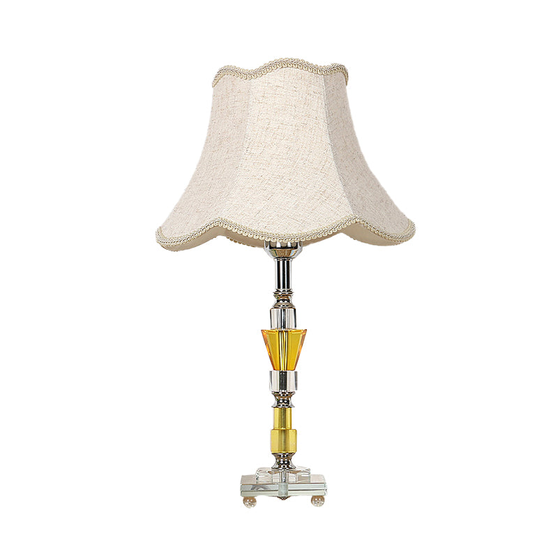 Rustic Beige Fabric Nightstand Lamp With Crystal Base - Ideal For Living Room Empire Shade