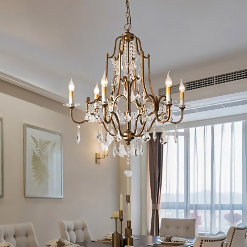 Antique Brass Chandelier With Crystal Accents | 4/6/9 Candlestick Lights Traditional Suspension