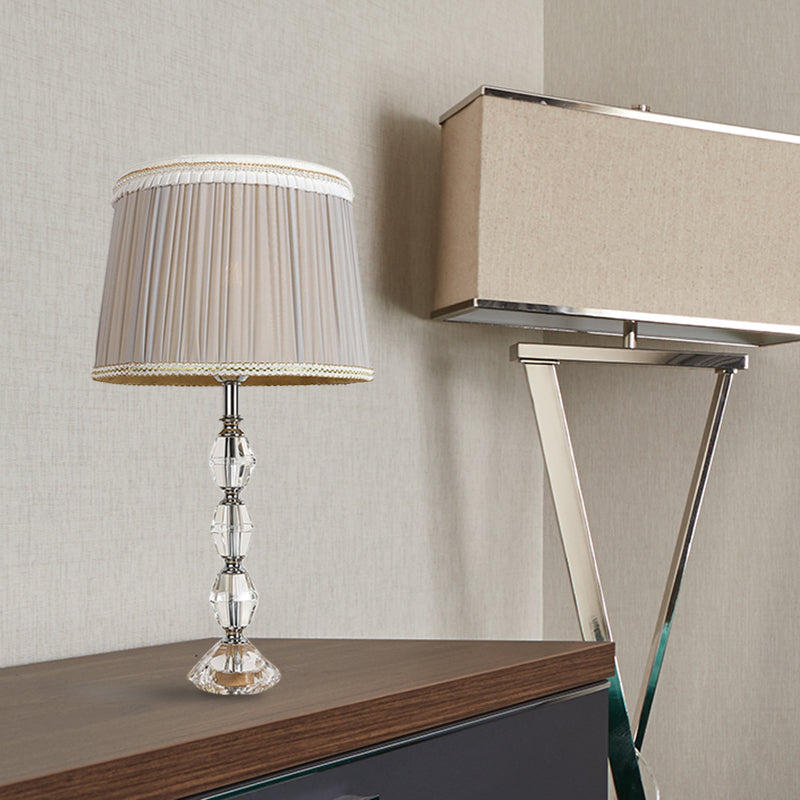 Grey Table Lamp With Beveled Crystal Shade Traditionalist Nightstand Light For Living Room