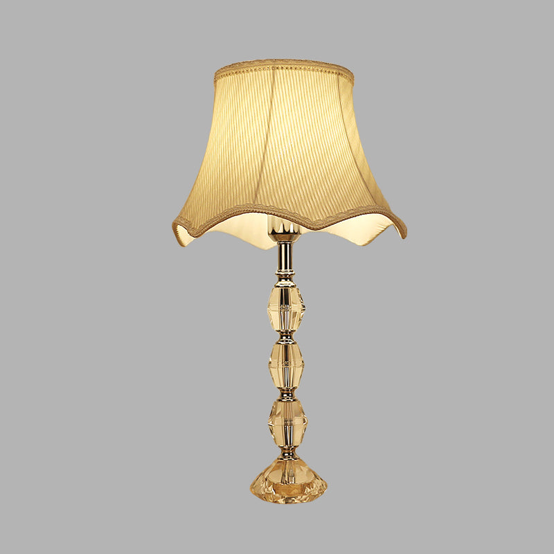 Scalloped Night Light: Light Yellow Minimalism Fabric Living Room Lamp With Crystal Base